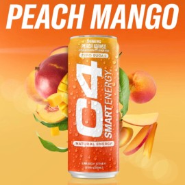 Cellucor C4 Smart Energy Drink - 200mg Caffeine - Peach Mango (12oz Pack of 12)