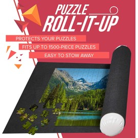 Amy & Delle Puzzle Roll Up Mat - Store and Transport Jigsaw Puzzles Up to 1500 Pieces - 46" x 26" Felt Mat, Inflatable Tube, and 3 Elastic Fasteners Newer Improved Design - by Amy and Delle