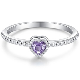 SOLOLIKE Birthstone Rings for Women: S925 Sterling Silver Stacking Birthstones Ring Cubic Zirconia Heart Stackable Band Rings - Birthday Mother's Day Jewelry Gifts for Mother Daughte, 9, Silver, Cubic