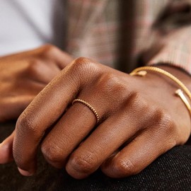 Me&Hz Stackable Bead Rings 1.2mm Thin 14K Gold Plated Rings for Women Cute Tiny Dot Ball Beaded Stacking Band Rings for Women Midi Thumb Pinky Finger Rings Simple Minimalist Non Tarnish Size 6