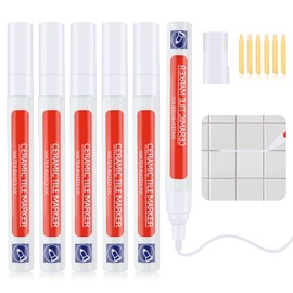 White Grout Pen, 6 Pieces Joint Pen, White with Replacement Tip, Tile Joint Repair, White Bathroom, Waterproof, Repair Pen for Tiles, Wall, Floor, Kitchens and Bathrooms