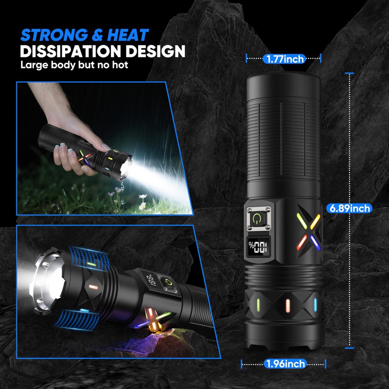 erbrigtli Flashlights High Lumens 10000 Rechargeable, Super Bright 50W LED,