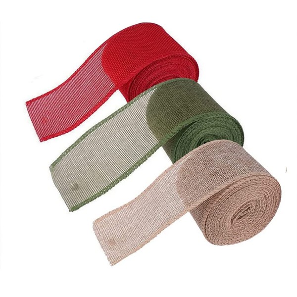 3 Rolls Wired Edge Ribbons Colorful Burlap Ribbon Roll Assorted Fall Wired Wrapping Rustic Ribbon for Gift Wrapping Thanksgiving Christmas Wedding Fall Autumn Decor