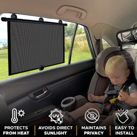 EcoNour Car Window Covers for Baby (2 Pack) | Retractable Car Window Shades for Protecting Kids, Passengers & Pets from Harmful Sun Rays | Car Sun Shade for Trucks | XXL (22”x24”)