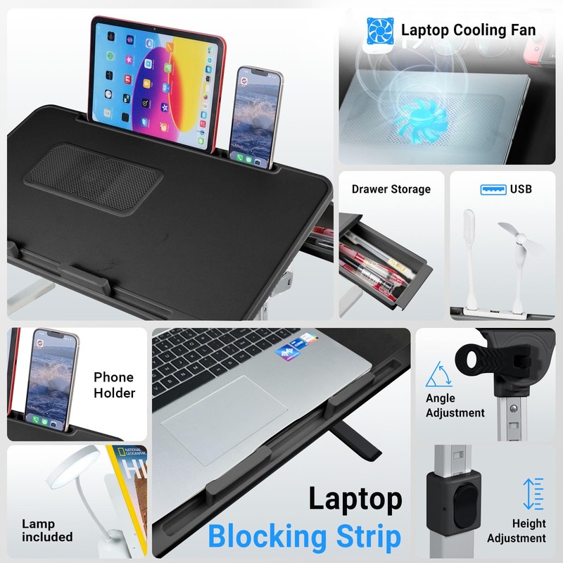 iXTRA Laptop Lap Desk Include Cooling Fan,Adjustable Lap Desk with