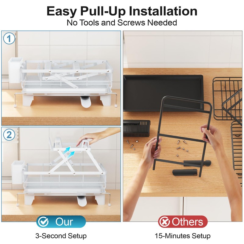 GSlife Large Dish Drying Rack - Extendable 2-in-1 Dish Racks
