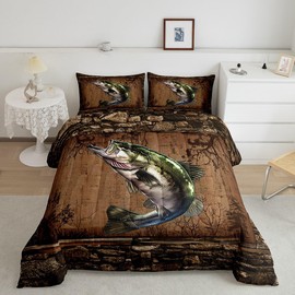 Feelyou Fish Comforter Set for Girls Boys Kids Twin Size Fish Hunting Comforter Room Rustic Cabin Country Bedding Set Marine Life Sea Duvet Set 2Pcs Quilt Set with 1 Pillow Case