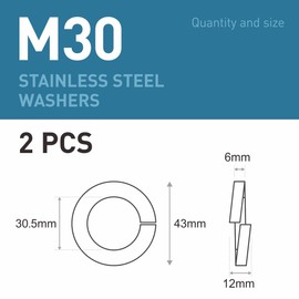 BOUMVID Pack of 2 spring washers M30, spring washer shape B according to spring ring, smooth, 304 stainless steel, DIN 127 A2 V2A, spiral spring washers, spring washers, snap ring washers
