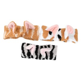Healvian 3pcs Cat Ear Makeup Headbands Spa Facial Hairbands for Washing Fleece Towels Floral for Skincare and Makeup Applications