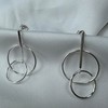 Sterling Silver Minimalist Double Circle Wire Bar Stud Drop Earrings