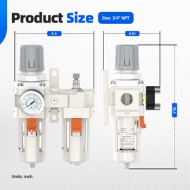 Air Pressure Regulator, Hoodutric 3/4" NPT Air Compressor Water Separatorr with Pressure Gauge (0-145psi) Poly Bowl Semi-Auto Drain Bracket