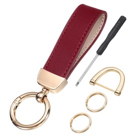 sourcing map Leather Wristlet Keychain, 5 Inch Car Keys Chain Holder with Key Ring and Anti-Lost D Ring, Key Lanyard Wristband for Women Men ID Badges Card Wallet, Red