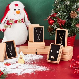 NBEADS 24 Pieces Small Kraft Brown Cardboard Boxes with Lid for Necklace Ring Gifts Display, 8 x 5 x 3 cm