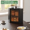 Black Corner Bread Box for Kitchen Countertop-Bamboo Wood 2-Tier