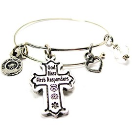 ChubbyChicoCharms God Bless First Responders Expandable Wire Bangle, 2.5"
