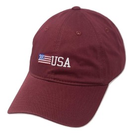 USA US American Flag United States America Patriotic Relaxed Polo Hat Cap Maroon