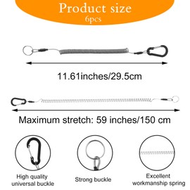 Elevatech Safety Coiled Lanyard, 6Pcs Fishing Lanyard Retractable Heavy Duty Spring Coil Cord Keychain Holder Retractable Lanyards Tether Accessories with Clip for Plier Boating Kayak Fishing Rod Tool