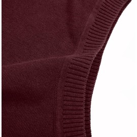 Krumba Men Oversized Sweater Gilet: Plus Size Big Tall V Neck Cotton Pullover Burgundy 2XL
