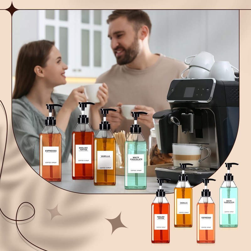Nuogo 8 Pcs Coffee Syrup Bottles 25.4 Oz/750ml Syrup Pump