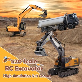 HappyGoLucky 1:20 Remote Controlled Excavator Toy from 3 4 5 6 7 8 Years Boys, 680° Rotation RC Excavator with Lights Gift Boy 4 5 6 7 8 Years, Outdoor Toy Children's Toy from 3-9 Years