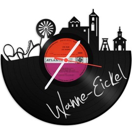 GRAVURZEILE Vinyl Record Clock - Skyline Wanne-Eickel - Wall Clock Made of Cast Vinyl with City Skyline 30 cm - Upcycling Design Clock Wall Decoration Vintage Clock Wall Decoration Retro Clock - Made
