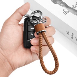 Tukellen Llavero de Cuero Trenzado Adecuado para Llavero de Coche Llavero Regalo para Mujer, con Anillo en D Giratorio de 360 Grados y Destornillador (Marrón)