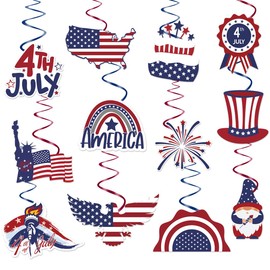 4th of July Decorations，Kaluofan 24 PCS 4th of July Decorations Outdoor,Independence Day Patriotic Hanging Swirls Decorations for Veterans Labor Presidents Flag Memorial Day Party Suppiles Favors