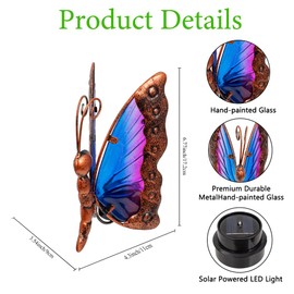sunnylight Solar Butterfly Garden Lights,3 Pcs Butterfly Statues Garden Decor for Outside,Hand Painted Glass LED Lights Decor for Home Yard Patio,Memorial Present for Mom Grandma Women