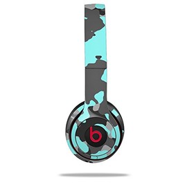 WraptorSkinz Skin Compatible with Beats Solo 4, Solo 3 and Solo 2 Wireless Headphones - WraptorCamo Old School Camouflage Camo Neon Teal - Decal Vinyl Wrap (Headphones NOT Included)