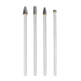 QWORK 4pcs 6 in Long Shank Tungsten Carbide Burr Set - 6mm Shank, Versatile Tool for Mold Manufacturing, Chamfering, Metal Wood Carving Grinding Milling Polishing