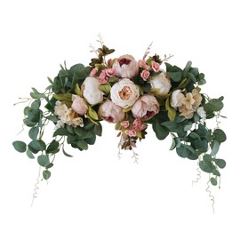 H&S BRIDAL - Flores de arco de boda, 30 pulgadas, diseño floral artificial rústico para dintel de puerta, hojas verdes, rosa, peonía, girasoles, centros de mesa para decoración del hogar