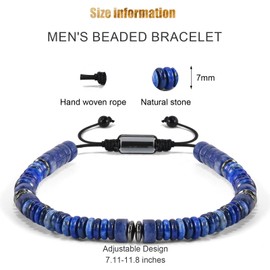 VIBILIA Healing Crystal Bracelets Beaded Bracelets for Men Women Lapis Lazuli Natural Stone Adjustable Bracelets Unique Gifts for Father Son Grandfather Brother Friend
