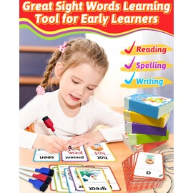 520 Sight Words Flash Cards Kindergarten, Dolch & Fry Sight Word Reading Writing Spelling Games, Homeschool Supplies for Preschool Kindergarten 1st 2nd 3rd Grade, Learning Activities for Kids Ages 3+