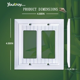 Pure White Classic Beadboard Wall Plates,Light Switch Covers,Electrical Outlet Covers, Switch Plates of Various Combination, Nature Bamboo Fiber Wall plate (2 Gang Decorator 2 Pack)