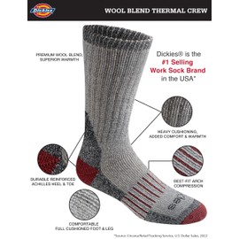 Dickies Men's Heavy Weight Wool Blend Thermal Crew Socks, (2, Black (4 Pairs), Large