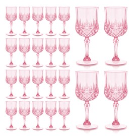 24 Pcs Pink Wine Glasses, Plastic Disposable Goblets Champagne Cups Drinking Glasses for Parties, Daily Home Use, Hotel, Bar, Restaurant, Lounge Use, Weddings or Grand Events (Pink)