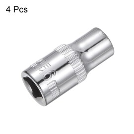 Sourcingmap 4 Pcs 1/4-Inch Drive 6mm 6-Point Shallow Socket, Metric, Steel with Chrome Plated