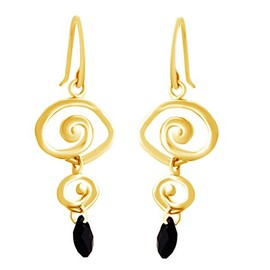 14K Yellow Gold Over Sterling Silver Black Simulated Onyx Swirl Dangle Earrings For Women's