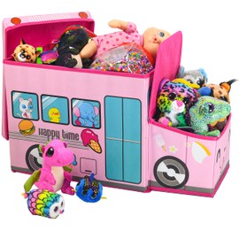 KAP Junior size Toy box for girls, Children's Decorative storage bin, LED Light up Toy Box, toy chest pink, toy chest for girls, great for books, toys, and small games,