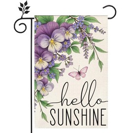 Welcome Flowers sunflower Purple Garden Flag 12x18 inch Double-sided Burlap Home Outdoor Yard Summer Decoration Flag
