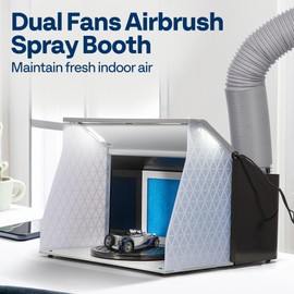 VIVOHOME Dual Fans Airbrush Paint Spray Booth with 4 LED Lights Turn Table and Filter Hose, Portable Airbrush Booth for Painting Model Craft Black