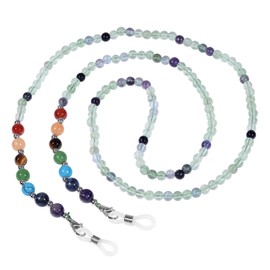 TUMBEELLUWA Reiki 7 Chakra Stone Beads Eyeglasses Chain Crystal Beaded Necklace Sunglasses Retainer Holder, Fluorite