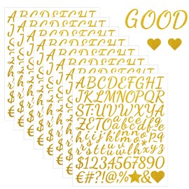 Ksheria 768 Pieces 8 Sheets Glitter Gold Letter Stickers Small 1 inch, Self-Adhesive Alphabet Number Vinyl Stickers for Scrapbooking, Graduation Cap Decorations, Bouquet Accessories, Classroom Crafts