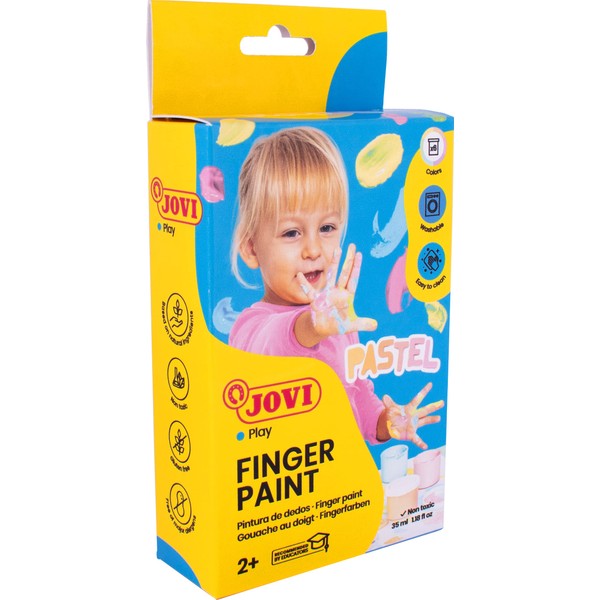 Jovi - Finger Paint, Pittura per dita, Confezione da 6 vasetti da 35 ml, Colori pastello, 100% lavabile, A base di ingredienti naturali, Senza glutine (540P)