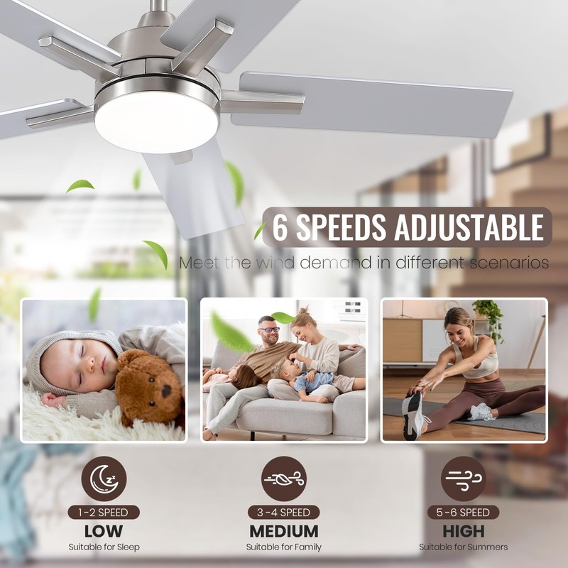 SODSEA Ceiling Fans with Lights, 42 inch Nickel Ceiling Fan