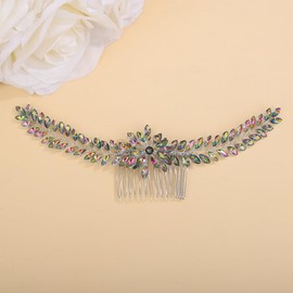 Teyglen Crystal Wedding Hair Comb Headband Red Blue Green Rhinestone Flower Headpiece Handmade Crystal Hair Piece Bridal Hair Side Comb Wedding Hair Accessories for Women Bride Girls (Colorful)