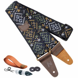 Nefelibata Guitar Strap with Pick Pocket, Head Cowhide Leather Ends Guitar Straps for Bass, Electric & Acoustic Guitar, Come with Free Strap Button, 1 Pair Strap Locks and 4 Guitar Picks