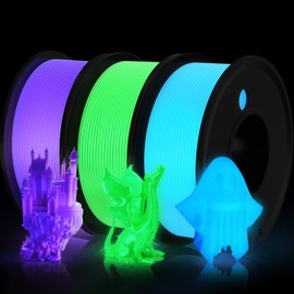 FAHKNS 3D Printer Filament PLA Glow in The Dark 1.75mm 3-D Printing Materials 3 Colors Bundle Print Filimate 1.75 mm Green Blue Purple Filiment Accuracy ±0.05mm Spool Vacuum Pack 250G Rolls Fillament