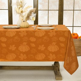 Softalker Fall Jacquard Tablecloth - Thanksgiving Maple Pumpkin Rectangle Table Cover, Autumn Harvest Waterproof Table Cloths Decor for Holiday, Dining, Party - Orange 60 x 120 Inch