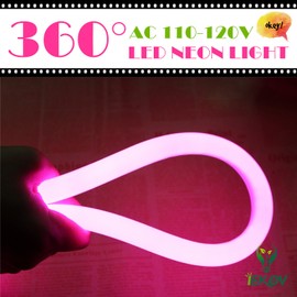 [Upgrade] 360° LED NEON Light, IEKOV AC 110-120V Flexible 360 Degree LED Neon Strip Lights, Dimmable & Waterproof NEON LED Rope Light + Remote Controller for Decoration (32.8ft/10m, Pink)